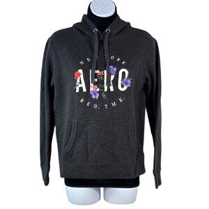 Aeropostale XS Charcoal Hoodie With Embroidered Floral "Aero" Graphic & Kangaroo